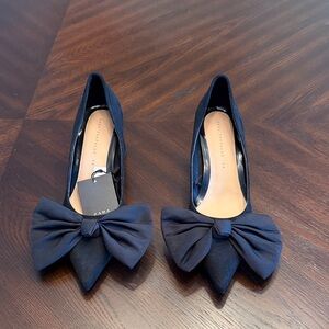 Zara Black Pointed Bow Pumps